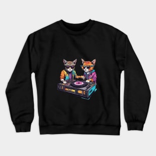 Cool DJ cats retro style Crewneck Sweatshirt